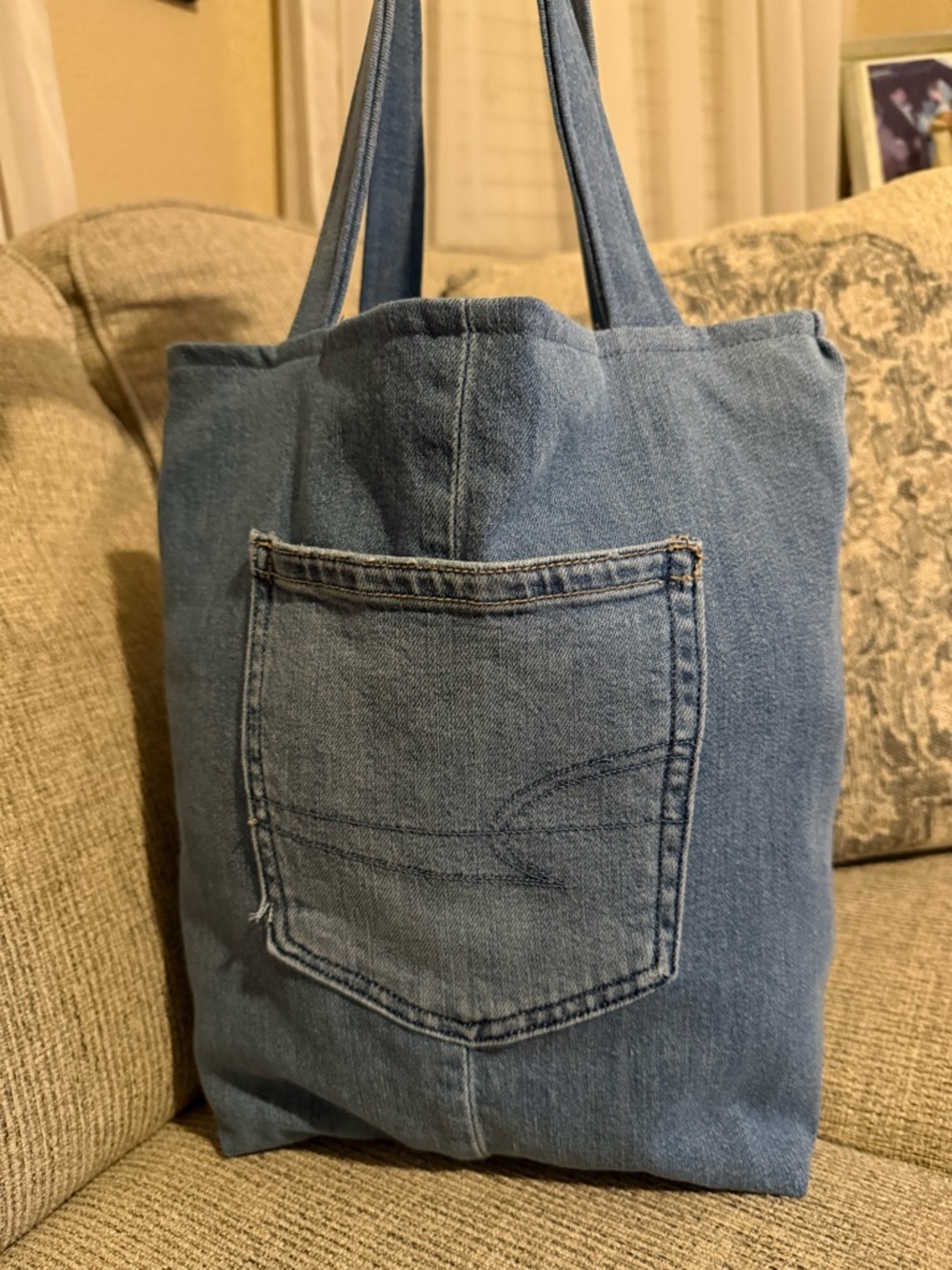 Denim Pocket Tote Bag - Blue